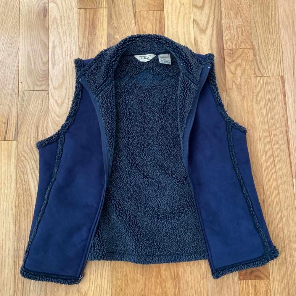 Vintage LL Bean Blue Suede Vest Fleece Lined